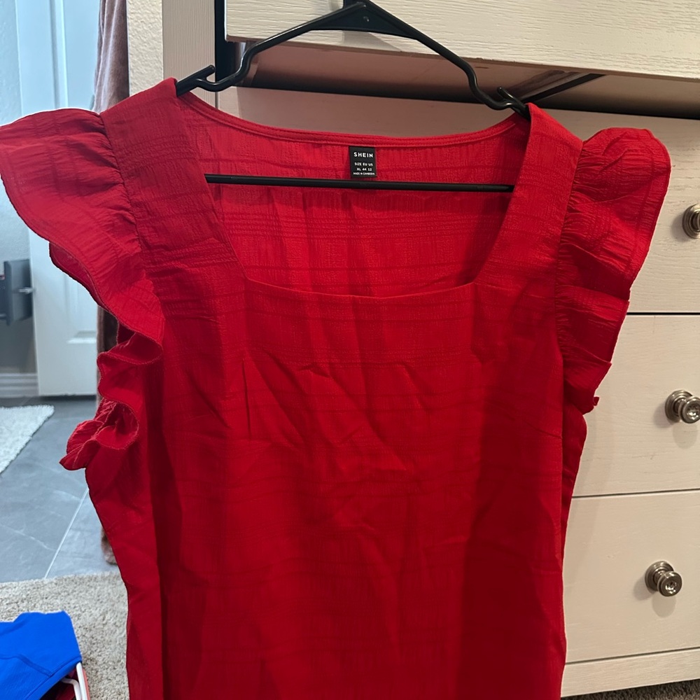 SHEIN Red Ruffle Sleeve Blouse